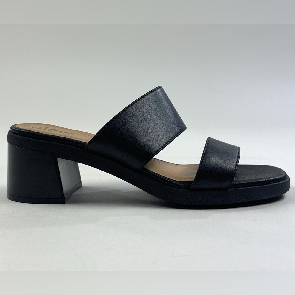 Clarks Jaylan Dusk Black Leather Womens Block Heel Sandals Slip On 26181651